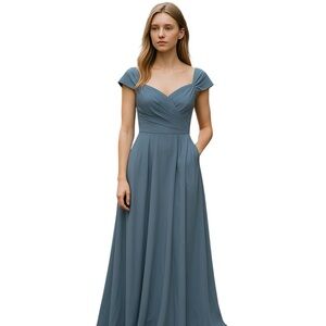 Wear Your Love Bridesmaid Formal Elegant Blue Maxi Dress with Cap Sleeves NWT 0